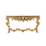 A mid 20th century painted pine and mirror console table in the Rococo style,