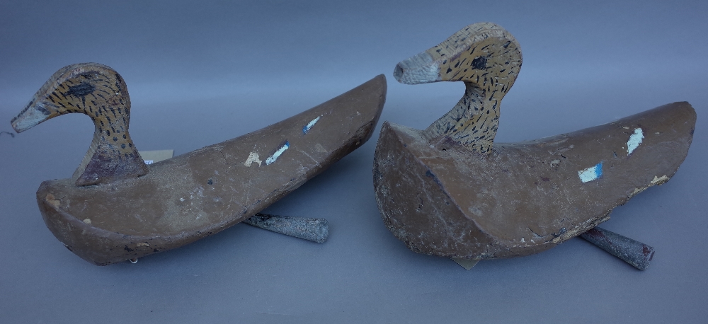 A pair of polychrome painted soft wood decoy ducks, early 20th century,