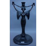 An Art Nouveau style bronze figural candlestick, late 20th century, signed 'Antonio Rotta',