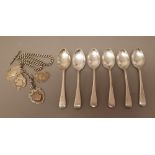 Silver, comprising; a set of six Old English pattern teaspoons,