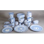 A large quantity of Wedgwood blue Jasperware items, plates, bowls and sundry.