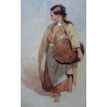 Attributed to Frederick Goodall (1822-1904), Study of a girl holding a basket,