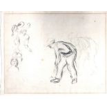 Manner of Pierre Auguste Renoir, figure study of a man digging, charcoal, unframed, 21cm x 26.5cm.