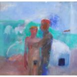 ** Fry (contemporary), Native figures in a landscape, elephants beyond, oil on canvas, signed,