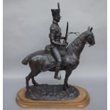 A modern bronze Hussar on horseback, signed to the cast 'T. R.
