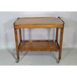 A Regency style mahogany two tier serving trolley with galleried top and brass handles,