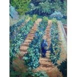 Annabel Gosling (b.1942), Figure in a fruit grove, oil on canvas, signed, 101cm x 76cm.