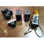 Photographic interest, comprising; five cameras including Kodak, Ikoflex and others, (qty).