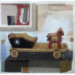 Deborah Schneebeli Morrell (contemporary), Interior with polish cart, collage and mixed media,
