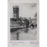 R Warwick (British, 20th Century), Magdalen College, Oxford, signed and titled in pencil, etching,