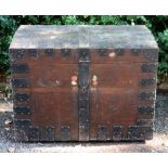 A Victorian metal bound oak plate chest,