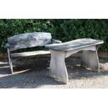 A teak rustic garden bench and table, 12