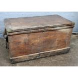 A Victorian elm chest, the hinged top with brass corners, rope side handles,