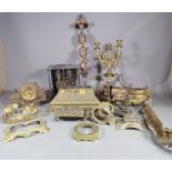 A large quantity of gilt metal and spelter clock case parts, plinths and elements, (qty).