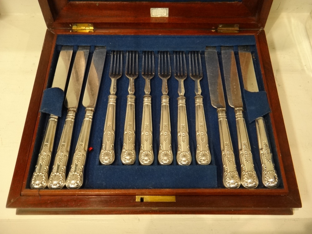 A set of twelve pairs of King's pattern plated dessert or fruit knives and forks, - Image 2 of 3