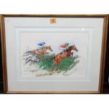 John King (20th century), 'The last', Aintree, watercolour and pencil, signed and inscribed, 24.