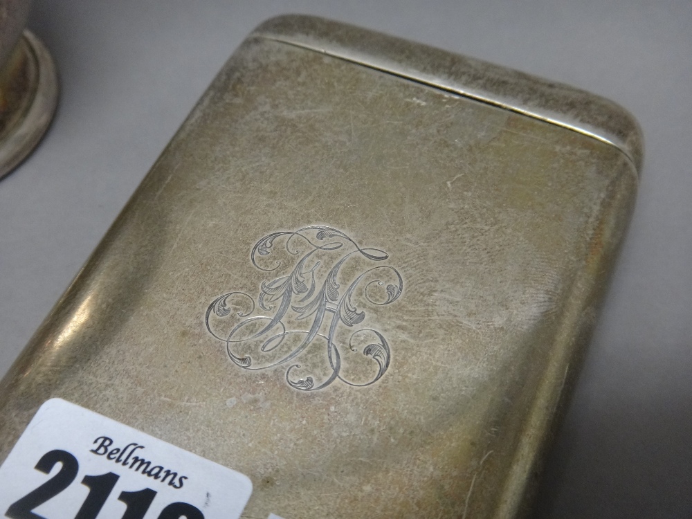 Silver, comprising; a curved rectangular cigar case, by S. - Image 2 of 3
