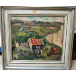 British School (20th century), Cottage in a landscape, oil on canvas, 43cm x 49cm.