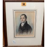 A group of four, including a 19th century watercolour portrait of a gentleman,