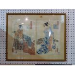 Utagawa Kunisada (1786-1865): a diptych of two women, signed, overall size 36.5cm. by 49cm.