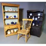 A quantity of miniature furniture comprising; two dressers, 35cm wide x 62cm high,