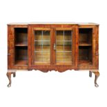 A reproduction early 18th century style walnut dwarf bookcase cabinet, 115cm wide, 27cm deep,