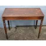 A George III mahogany side table, originally with hinged fold over top,