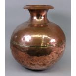 A large bulbous copper vase, probably early 20th century, 38cm high.