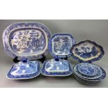 A pair of Improved Stone China Willow pattern tureens and covers,