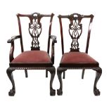 A 'Chippendale Revival' mahogany dining table and six chairs,