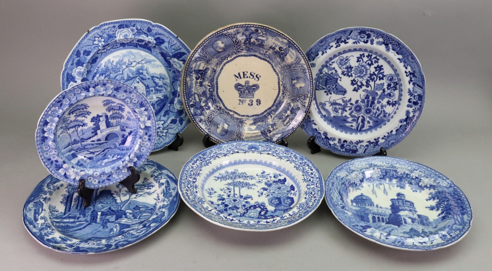 A Royal Navy Mess plate, 19th century, transfer printed in blue 'Mess No.
