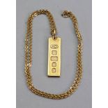 A 9ct gold bar pendant, the front stamped with hallmark and sponsor mark,