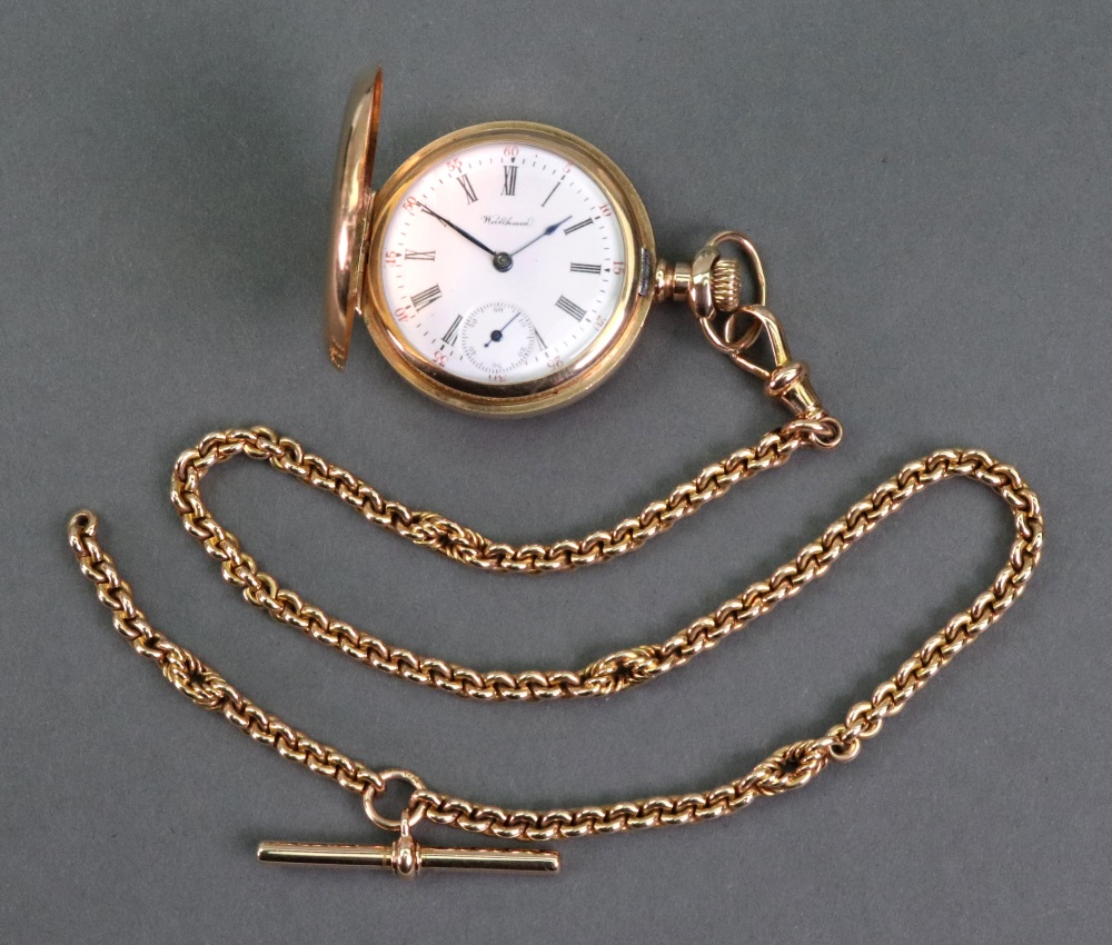 Waltham; a 14ct gold hunter cased keyless wind pocket watch,