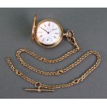 Waltham; a 14ct gold hunter cased keyless wind pocket watch,