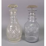 A George III glass decanter with triple ring neck and mushroom stopper,