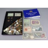 A large collection of world coinage and banknotes including three replica Roman coins (qty).