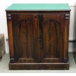 A William IV rosewood dwarf side cabinet, the moulded rectangular top covered in green baize,