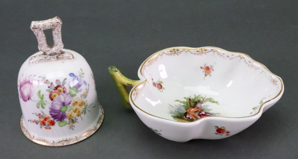 A miniature Royal Crown Derby Imari pattern 6299 watering can, 8cm high, a Dresden bell, - Image 11 of 12