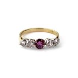A five-stone ruby and diamond ring,