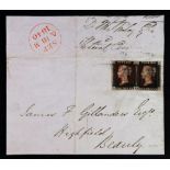 Great Britain; 1840 Queen Victoria 1d, pair, used on front,