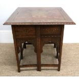 An Indian hardwood ebony banded and strung cut-brass inlaid square table, late 19th century,