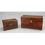 A George III mahogany boxwood banded rectangular tea caddy,