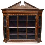 A Dutch walnut floral marquetry satinwood boxwood and ebony strung wall hanging china cabinet,