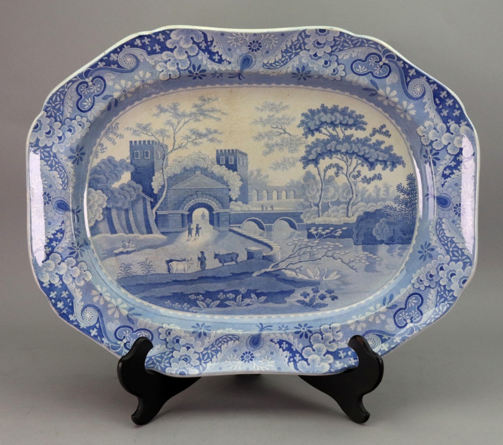 A Spode Castle pattern meat plate, early 19th century, transfer printed in blue, 51.