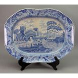 A Spode Castle pattern meat plate, early 19th century, transfer printed in blue, 51.