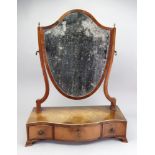 A George III style mahogany boxwood banded shield shape swing toilet mirror, 19th century,