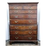 A George III oak and mahogany tallboy chest,