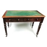 A Victorian mahogany writing table, circa 1880, with inset moulded rectangular top,