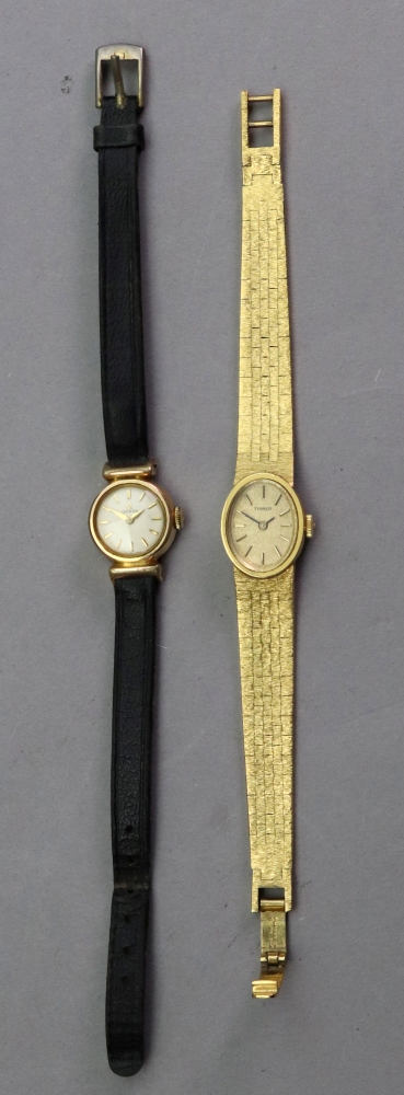Omega; a lady's gold plated and stainless steel wristwatch,