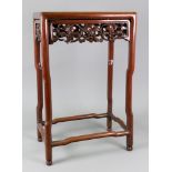 A Chinese rosewood small table, late 19th/early 20th century, with sunken rectangular top,